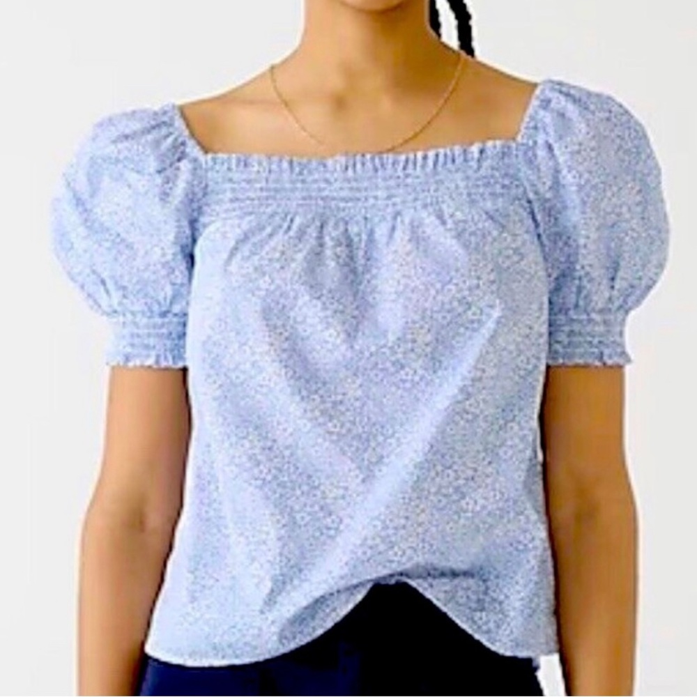 J. Crew with Liberty fabric floral blouse top women’s blue white medium $89
